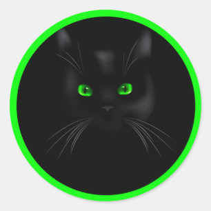 Stickers ronds classiques Black Cat Green Eyes