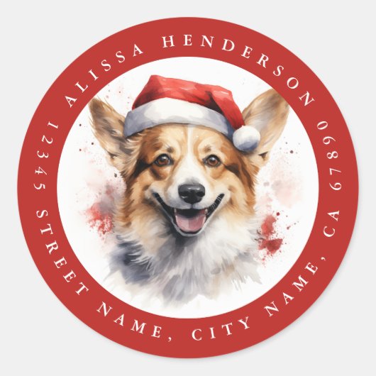 Stickers ronds Corgi de Noël (Devant)