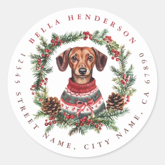 Stickers ronds Dachshund de Noël (Devant)