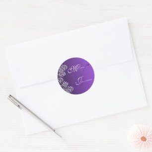 Stickers ronds Damask Royal Purple Mariage