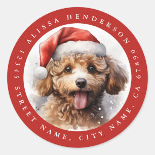 Stickers ronds de caniche de Noël
