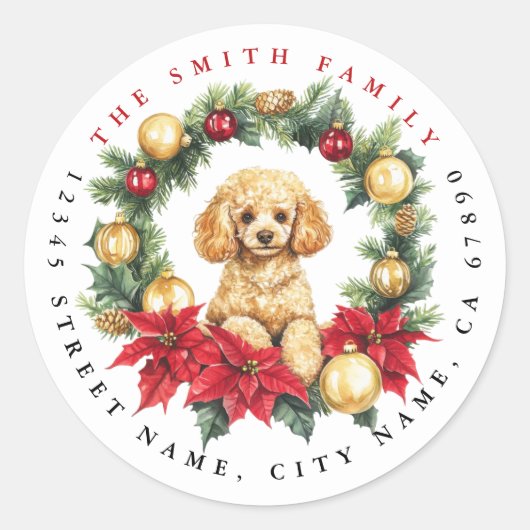 Stickers ronds de caniche de Noël (Devant)