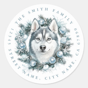 Stickers ronds de chien Husky Christmas