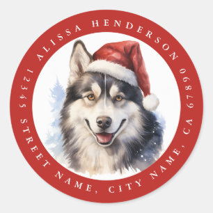 Stickers ronds de chien Husky Christmas