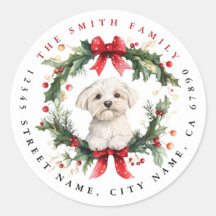 Stickers ronds de chien maltais de Noël