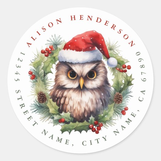 Stickers ronds de la Chouette de Noël (Devant)
