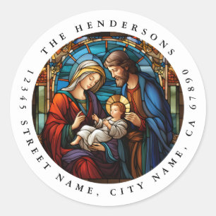 Stickers ronds de Noël de la Nativité religieuse