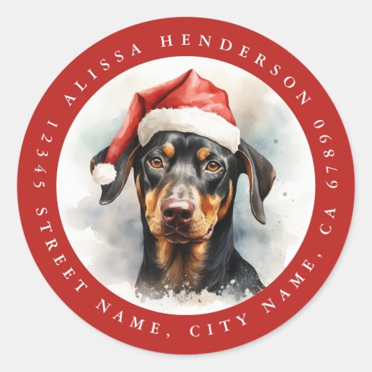 Stickers ronds de Noël Doberman (Devant)