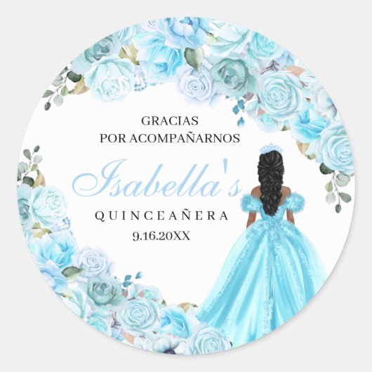 Stickers ronds de Quinceanera bleu ciel (Devant)