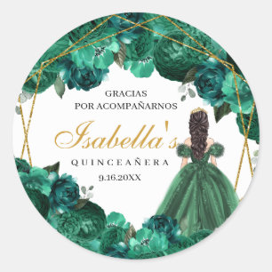 Stickers ronds de Quinceanera fleurie Emerald
