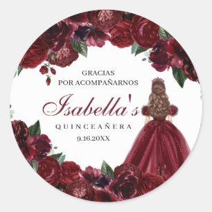 Stickers ronds de Quinceanera Florale Bourgogne