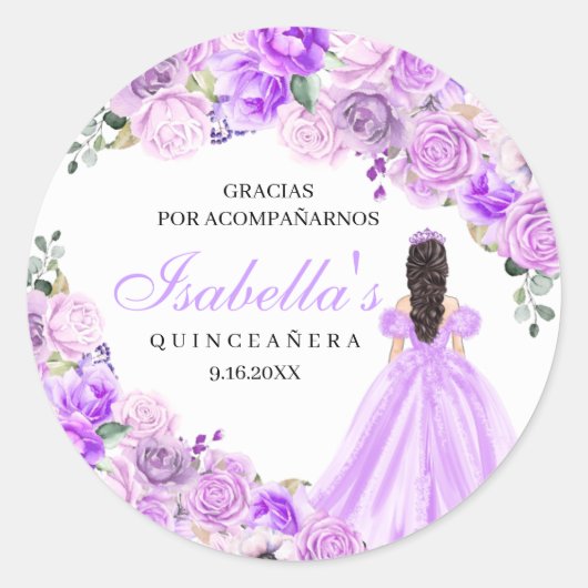 Stickers ronds de Quinceanera violet Lilac (Devant)