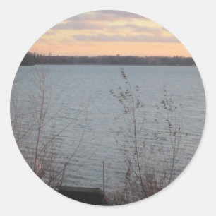 Stickers ronds de Sunset Lake Shore - Ensemble de
