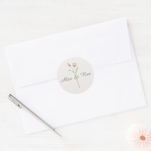 Stickers ronds floraux roses pour emballage Mariag (Enveloppe)