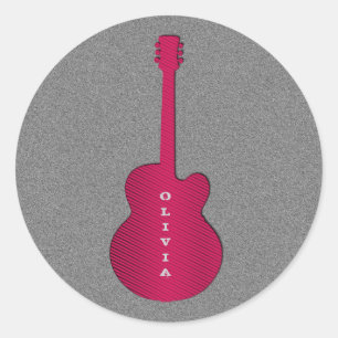 Stickers ronds guitares rayées, Rose chaud