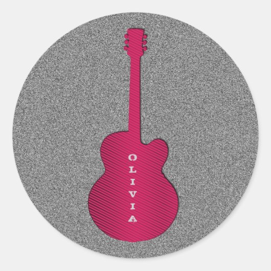 Stickers ronds guitares rayées, Rose chaud (Devant)