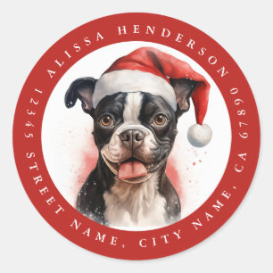 Stickers ronds Noël Boston Terrier