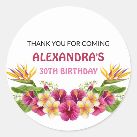 Stickers ronds Pink Tropical Floral Luau Party (Devant)