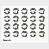 Stickers ronds Quinceanera Floral Noir et Or (Feuille)