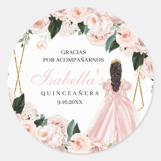 Stickers ronds Quinceanera Floral Rose (Devant)