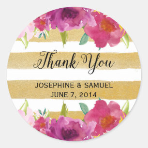 Stickers ronds Roses Merci aquarelle