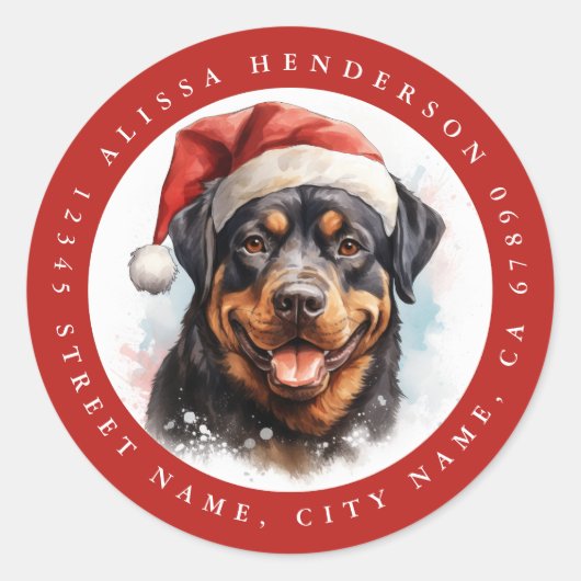 Stickers ronds Rottweiler de Noël (Devant)