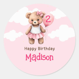 Stickers ronds Teddy Bear Deuxième Anniversaire