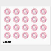 Stickers ronds Unicorne - Rose (Feuille)