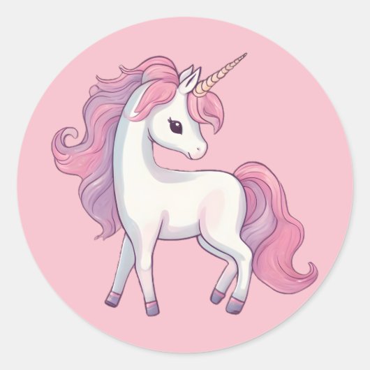 Stickers ronds Unicorne - Rose (Devant)