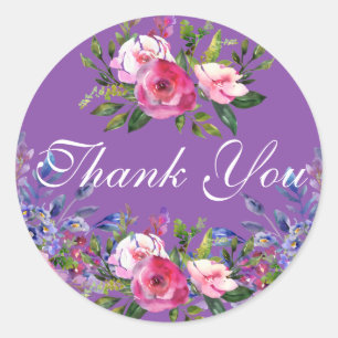 Stickers ronds violets Merci aquarelle
