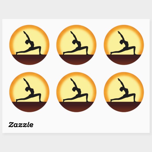 Stickers ronds Yoga Poteau Femme Silhouette Sunris (Feuille)