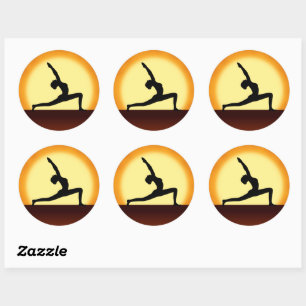 Stickers ronds Yoga Poteau Femme Silhouette Sunris