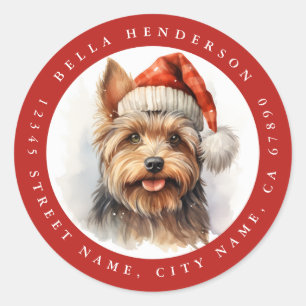 Stickers ronds Yorkshire de Noël Terrier