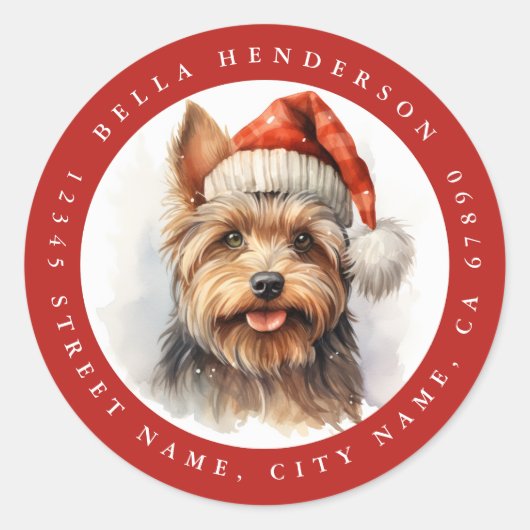 Stickers ronds Yorkshire de Noël Terrier (Devant)