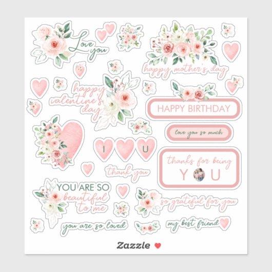 Stickers Rose Aquarelle (Feuille)