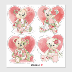 Stickers rose et Coeurs Ours de Patchwork