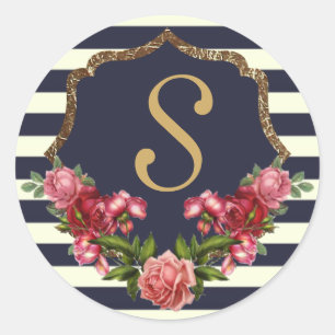 Stickers rose Navy Stripes et Monogrammes