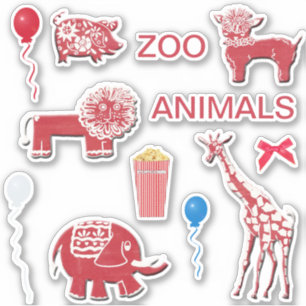 Stickers Rouge & Blanc Whimsical Zoo