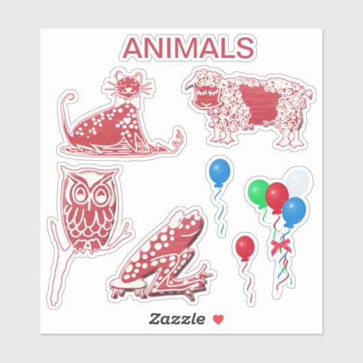 Stickers Rouge et blanc Whimsical Animal Scrapbook (Feuille)