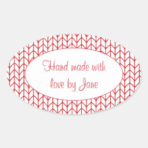 Stickers ROUGE LINE KNIT Oval "Fabriqué à la main"