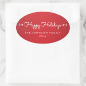 Stickers Rouge ovale personnalisés Joyeux Vacances (Sac)