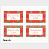 Stickers ROUGE SCOTT TARTAN Rectangle "Fabriqué ma (Feuille)