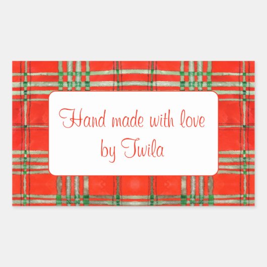 Stickers ROUGE SCOTT TARTAN Rectangle "Fabriqué ma (Devant)