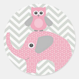 Stickers/roze boomkorren en olifant ronde sticker