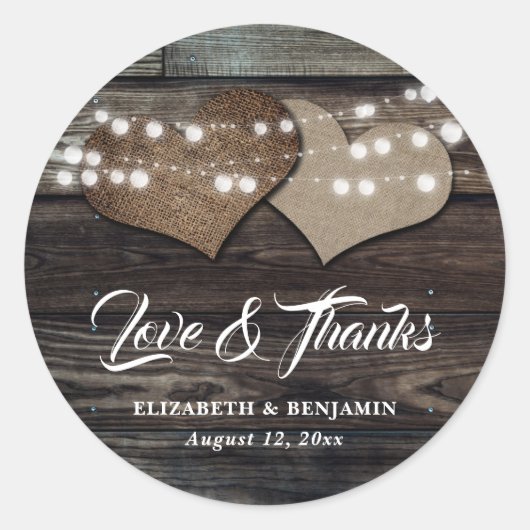 Stickers Rustic Wood Burlap et dentelle mariage Fa (Devant)