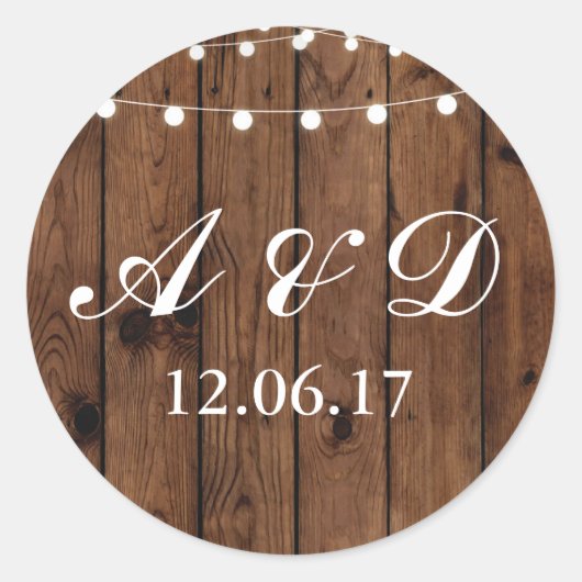 Stickers Rustique Bois Lumières Chaîne Étiquette É (Devant)