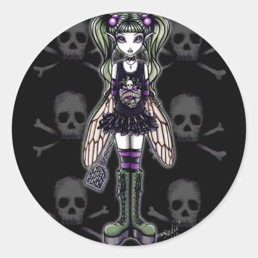 Stickers "Sadie" Punk Fly Faery mignonette crâne (Devant)