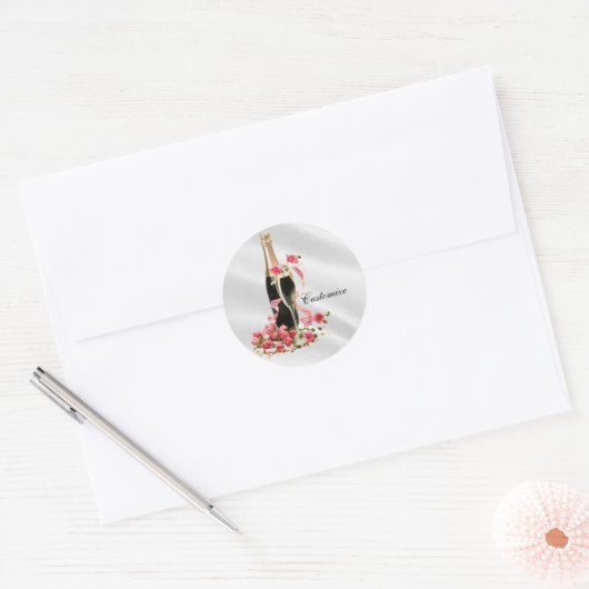 Stickers Satin Blanc Champagne & Rose (Enveloppe)