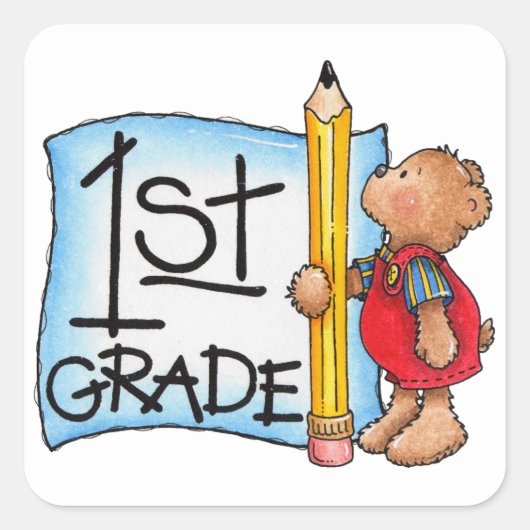 Stickers/School 1e graad Vierkante Sticker (Voorkant)