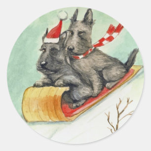 Stickers "Scottie Sleigh Ride" d'art de chien
